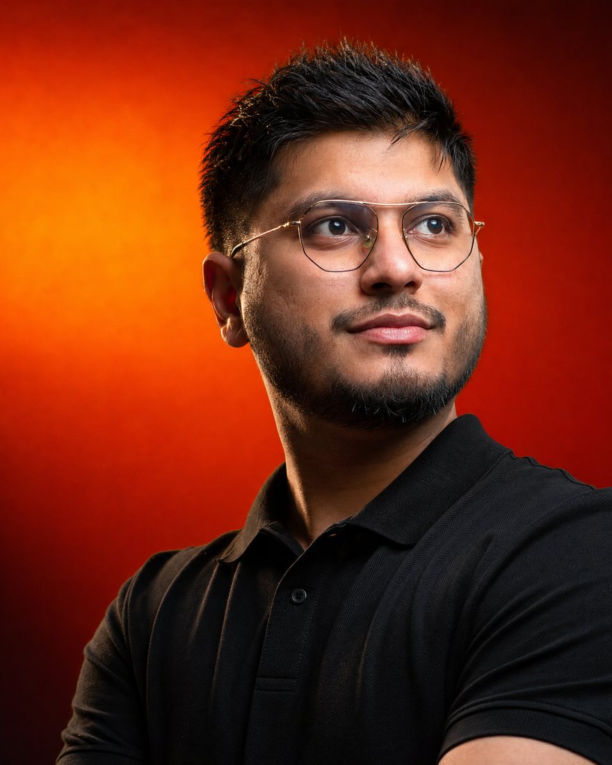 Bishal Barua, AI-powered paid media manager, studio portrait
